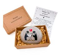 Personalized Hand-painted penguin pebble - 1st anniversary present for him her unique - Unusual gift for husband or wife for first paper anniversary traditional by year - Happy 1 year anniversary card