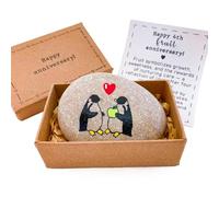 Personalized Hand-painted penguin pebble - 4th anniversary present for him her unique - Gift for husband wife for 4 year Fruit anniversary traditional by year - Happy 4 years anniversary card