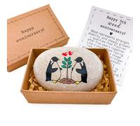 Personalized Hand-painted penguin pebble - 5th anniversary present for him her unique - Gift for husband wife for 5 year wood anniversary traditional by year - Happy 5 years anniversary card