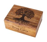 Personalized Handmade Wooden Box Funeral Cremation Urns for Human Ashes Adult Large - Burial Urns for Columbarium - Tree of Life #2 (Large - 9 x 5.5 x 4.5 inches)