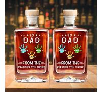 Personalized Handprint Name Father's Day to DAD Glass Glass Whiskey Decanter Bottle, to Dad from The Reasons You Drink Dad Papa Grandpa Whiskey Bottle Gift, to My First and Forever Hero, (style02)