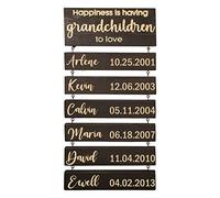 Personalized Happiness is Having Grandchildren to Love Custom 1-10 Grandkid's Name Birthdate Hanging Sign Family Birthday Calendar Wooden Plaque Grandma Reminder Plaque Wall Sign for Nana Mom Wife