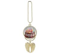 Personalized Happy Birthday Beautiful Car Rearview Mirror Ornament Double Side Custom Photo Picture Car Hanging Pendant Accessories Alloy Angel Wings Vehicle Decoration Golden