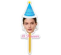 Personalized Happy Birthday Cake Topper - Custom Cupcake Face Topper with Upload Your Photo and Add Text Label for Party Decorations, Birthday Celebrations, Joyful Happy Face Cupcake Hats