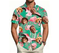 Personalized Hawaiian Shirt for Men,Add Your Photo,Custom Floral Shirt with Pet Face,Stag Do Shirts,Summer Beach Shirts Short Sleeve,Personalized Party Outfit,Funny Gifts for Boyfriend,Girlfriend