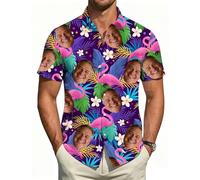 Personalized Hawaiian Shirt for Men,Add Your Photo,Custom Floral Shirt with Pet Face,Stag Do Shirts,Summer Beach Shirts Short Sleeve,Personalized Party Outfit,Funny Gifts for Boyfriend,Girlfriend