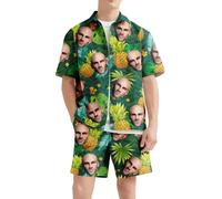 Personalized Hawaiian Shirt Sets for Men Custom Hawaiian Outfit Shiteshirts with Face Summer Button Down Suits for Beach Holiday