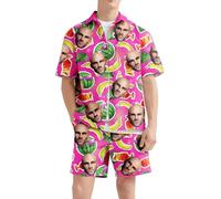 Personalized Hawaiian Shirt Sets for Men Custom Hawaiian Outfit Shiteshirts with Face Summer Button Down Suits for Beach Holiday