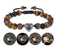 Personalized Heart Beaded Bracelet With Picture Inside Custom Photo Projection Bracelet Crystal Black Agate White Turquoise Bracelets for Boyfriend Girlfriend Anniversary Couples Jewelry