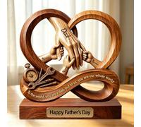 Personalized Heart Infinity Wood Dad Holds Kids' Hands Sign Plaque Gift, Custom 2D Print Father's Day Dad and Kids Holding Hands Family Wooden Plaque Desk Figures Statue Gift for Daddy Papa