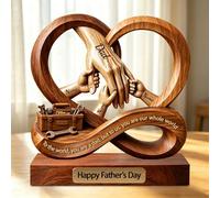 Personalized Heart Infinity Wood Dad Holds Kids' Hands Sign Plaque Gift, Custom 2D Print Father's Day Dad and Kids Holding Hands Family Wooden Plaque Desk Figures Statue Gift for Daddy Papa