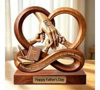 Personalized Heart Infinity Wood Dad Holds Kids' Hands Sign Plaque Gift, Custom 2D Print Father's Day Dad and Kids Holding Hands Family Wooden Plaque Desk Figures Statue Gift for Daddy Papa