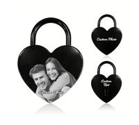 Personalized Heart Love Lock Custom Photo & Engraved Name Text Romantic Couple Lock for Bridge Memorial Keepsake Gift for Valentine's Day Wedding Anniversary Lovers Family (Customized Love Lock)