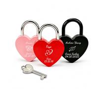 Personalized Heart Love Lock Custom Photo & Engraved Name Text Romantic Couple Lock for Bridge Memorial Keepsake Gift for Valentine's Day Wedding Anniversary Lovers Family (Personalized Love Lock)