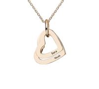 Personalized Heart Necklace with Custom Name and Birthstones, Silver Pendant Chain, Made in the UK (Rose gold 2 hearts)