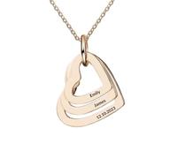 Personalized Heart Necklace with Custom Name and Birthstones, Silver Pendant Chain, Made in the UK (Rose gold 3 hearts)