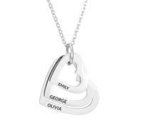 Personalized Heart Necklace with Custom Name and Birthstones, Silver Pendant Chain, Made in the UK (Silver 3 hearts)