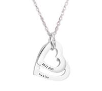 Personalized Heart Necklace with Custom Name and Birthstones, Silver Pendant Chain, Made in the UK (Silver 2 hearts)