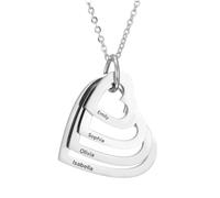 Personalized Heart Necklace with Custom Name and Birthstones, Silver Pendant Chain, Made in the UK (Silver 4 hearts)