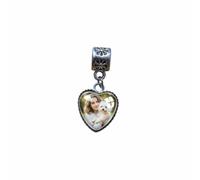 Personalized Heart Photo Charm for European Bracelets, Sterling Silver, Custom Engraved Name, Compatible with Pandora Style Bracelet
