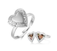 Personalized Heart Photo Locket Ring for Women - Adjustable Stainless Steel Open Band, Custom 2-Photo Vintage 12 mm Heart Keepsake, Gift for Girlfriend Wife Mom, Birthday Anniversary Christmas, 12.0