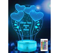 Personalized Heart Shape 3D Lamp, Creative Love Illusion Night Light for Girls Lovers Wedding Valentine Anniversary Birthday Gifts, with Your Name, Number, Date, Any Text in a Fixed Position