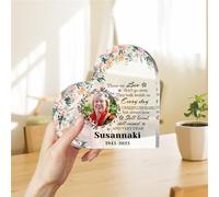 Personalized Heart Shaped Acrylic Photo Plaque Sympathy Gifts for Loss of Loved One Sign Custom Picture Name Keepsake Acrylic Plaque Bereavement Condolences Gift for Family Friends Dad Mom Grandma
