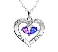 Personalized Heart-Shaped Name Necklace with Birthstones for Wife, Custom Engraved Names Pendant, Heart Necklace Jewelry for Women, Love Gift for Her
