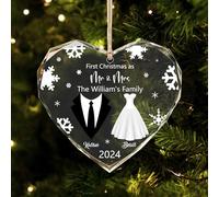 Personalized Heart Shaped Our First Christmas Together Couple Glass Ornament 2025, Custom Names 1st Christmas As Mr & Mrs Married Wedding Crystal Ornament Gift for Couples, Boyfriend, Girlfriend