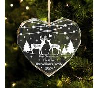 Personalized Heart Shaped Our First Christmas Together Couple Glass Ornament 2025, Custom Names 1st Christmas As Mr & Mrs Married Wedding Crystal Ornament Gift for Couples, Boyfriend, Girlfriend