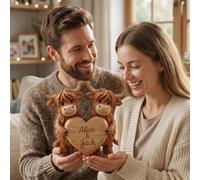 Personalized Highland Cow Couple Wooden Plaque,2-layer Custom Names Heart Wooden Blocks,Gift for Couples,Anniversary,Valentine,Growing Old Together Gift,Decorative Signs & Plaques (8"/20cm)