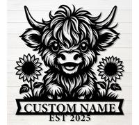 Personalized Highland Cow Metal Sign - Custom Name and Year Farmhouse Wall Art - Rustic Iron Barn Décor for Home, Ranch, or Outdoor Spaces (Design-3)