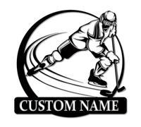 Personalized Hockey Metal Black Sign, Custom Player Name Wall Art, Ice Hockey Gift for Men, Sports Room Decor, Teen Boy Bedroom Decor (Style-3)