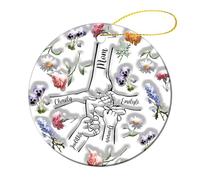 Personalized Holding Grandma‘s Hand Ornament,Custom Ceramic Hanging Ornaments with Kids' Names,Christmas Birthday Gift for Grandma Nana