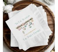 Personalized Holiday Guest Napkins, Custom Family Name, White Paper, Tis The Season Design