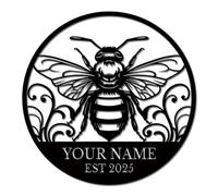Personalized Honey Bee Metal Sign - Custom Beekeeping Wall Art, Rustic Garden Decor, Durable Metal Name Plaque for Apiarists & Nature Lovers (Style-5)