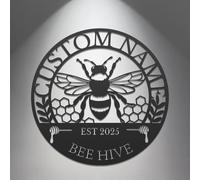 Personalized Honey Bee Metal Sign - Custom Beekeeping Wall Art, Rustic Garden Decor, Durable Metal Name Plaque for Apiarists & Nature Lovers (Style-4)
