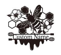 Personalized Honey Bee Metal Sign - Custom Beekeeping Wall Art, Rustic Garden Decor, Durable Metal Name Plaque for Apiarists & Nature Lovers (Style-1)
