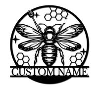 Personalized Honey Bee Metal Sign - Custom Beekeeping Wall Art, Rustic Garden Decor, Durable Metal Name Plaque for Apiarists & Nature Lovers (Style-8)