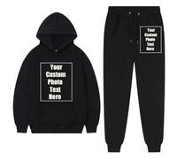 Personalized Hoodie Tracksuit with Photo for Couple Men and Women, Design Your Own Hoodie and Pants DIY Customised Gift Black,M