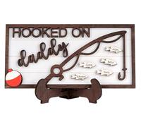 Personalized Hooked on Daddy Wood Sign with Stand for Fishing Dad, Fathers Day Plaque Gift with Kid Names, Grandparents Day Birthday Gifts for Daddy From Daughter Son Wife (Brown-Daddy)