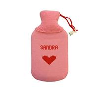 Personalized Hot Water Bottle 100% Merino Wool Knitted Rubber Hotty (Pink-Red with Heart)