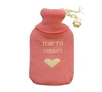 Personalized Hot Water Bottle 100% Merino Wool Knitted Rubber Hotty (Pink-White with Heart)