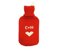 Personalized Hot Water Bottle 100% Merino Wool Knitted Rubber Hotty (Red-White with Heart)