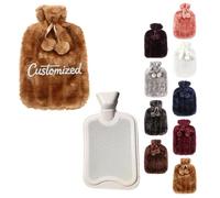 Personalized Hot Water Bottle, 2L Rubber Bag with Soft Faux Fur Plush Cover, Custom Embroidered Text, for Neck, Shoulder, Back, Hands, Legs, DIY Customised for Christmas, Birthday Gifts (Yellow)