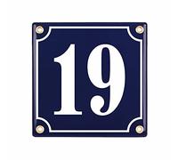 Personalized House Number Plaque - 15x15 cm (6" x 6") - Waterproof Door Numbers - Enamel Garden Wall Sign (Blue)