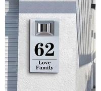 Personalized House Number Sign LED Solar Light, Modern Residential Signs, Custom Address Plaque, Street Name Door Plates(18x32 cm)