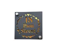 Personalized House Sign Custom Door Number and Address Plaque Floral Design Wall Sign for Home Shed or Gate in Black Ash Grey Mineral Grey Desert Beige (Midnight Black)