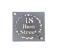Personalized House Sign Custom Door Number and Address Plaque Floral Design Wall Sign for Home Shed or Gate in Black Ash Grey Mineral Grey Desert Beige (Mineral Grey)