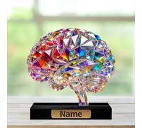 Personalized Human Brain Anatomy Desktop Ornament Sign Custom 2D Flat Print Crystal Brain Ornament Name Plaque Sign Graduation Gifts for Medical Students Men Women Xmas Birthday,02